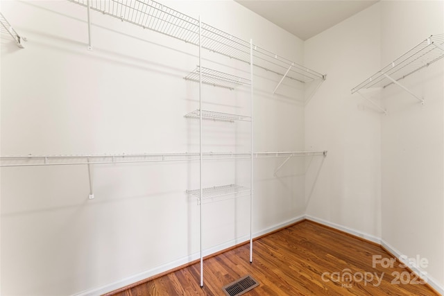 spacious closet featuring wood finished floors and visible vents