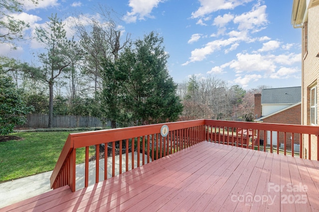 deck with fence and a yard