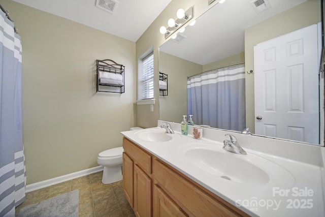 full bathroom featuring double vanity, visible vents, and a sink