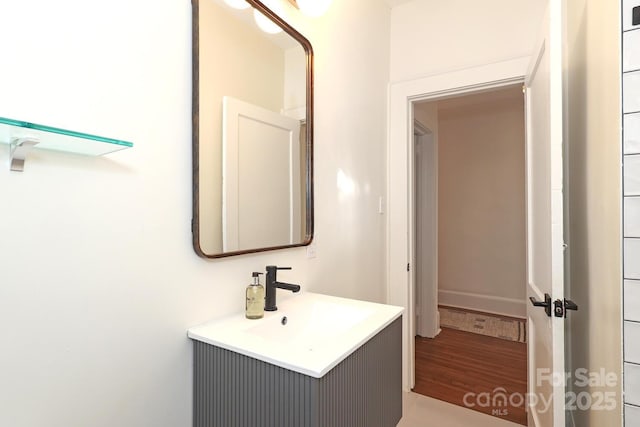 bathroom featuring wood finished floors and vanity