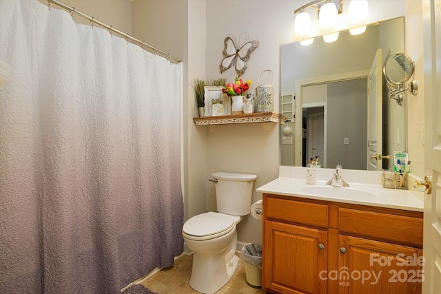 full bathroom featuring tile patterned flooring, toilet, and vanity