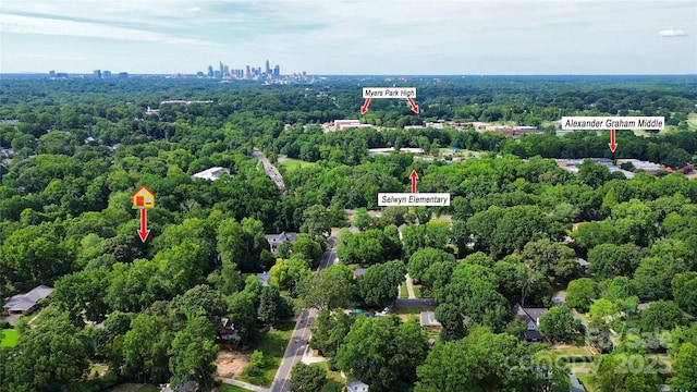 bird's eye view with a view of trees