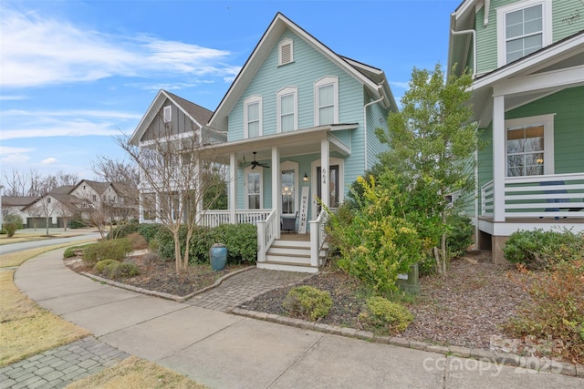 view of front of house with a porch and ceiling fan