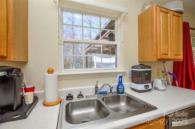 kitchen with a wealth of natural light, light countertops, and a sink