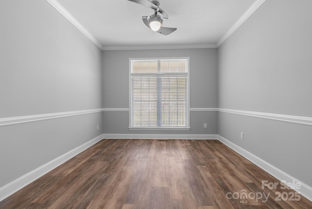 79 Mill Pond Way, Hendersonville, NC 28791 - empty room with baseboards, a ceiling fan, wood finished floors, and ornamental molding