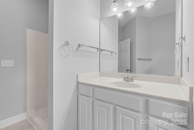 79 Mill Pond Way, Hendersonville, NC 28791 - bathroom featuring walk in shower, tile patterned flooring, and vanity