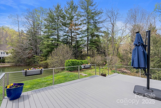 79 Mill Pond Way, Hendersonville, NC 28791 - wooden deck featuring a yard and a water view