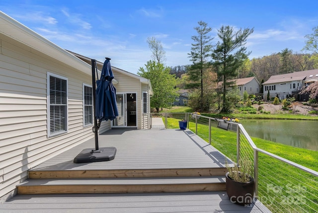 79 Mill Pond Way, Hendersonville, NC 28791 - wooden deck featuring a lawn and a water view
