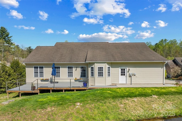 79 Mill Pond Way, Hendersonville, NC 28791 - rear view of property featuring a yard, a wooden deck, a patio area, and roof with shingles