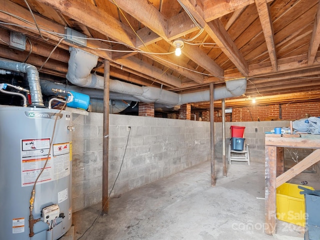 unfinished basement with water heater