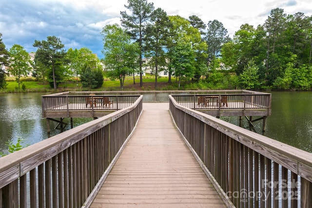 dock area with a water view