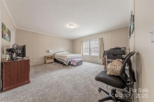 bedroom featuring carpet and a textured ceiling