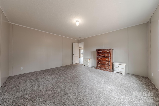 unfurnished bedroom with carpet flooring and a decorative wall