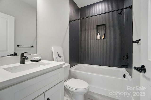 full bathroom featuring vanity, shower / bathing tub combination, and toilet