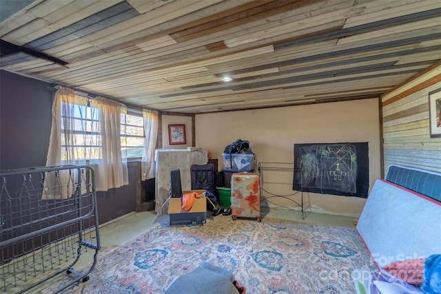 interior space with wood ceiling