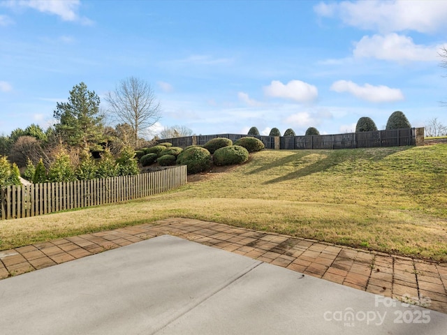 view of yard with a patio and fence