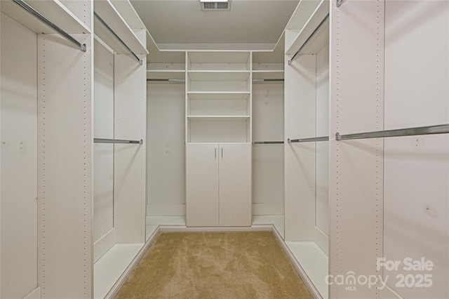 spacious closet with carpet floors and visible vents