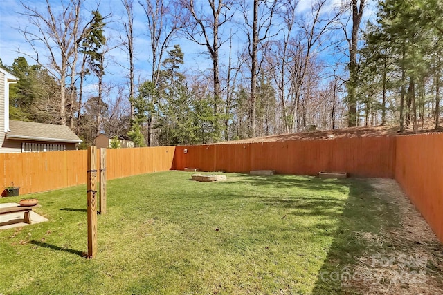 view of yard with a fenced backyard