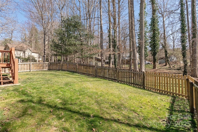 view of yard with a fenced backyard