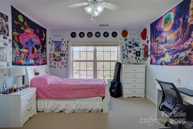 15100 Durmast Ct, Mint Hill, NC 28227 - carpeted bedroom with a ceiling fan and visible vents