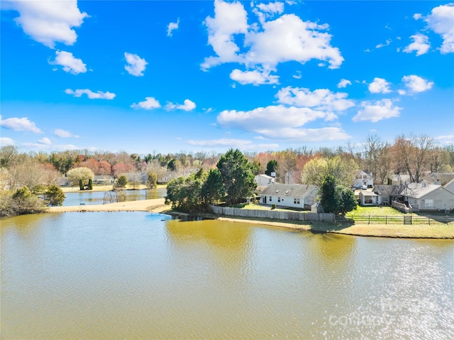 property view of water with fence