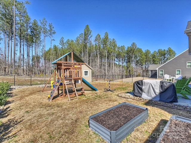 view of play area with fence