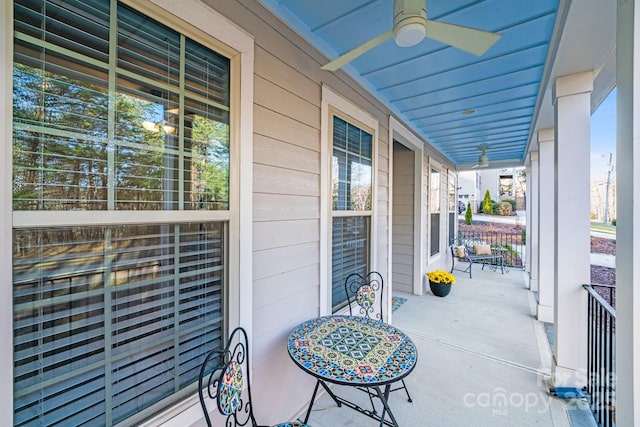 view of patio / terrace featuring covered porch and ceiling fan