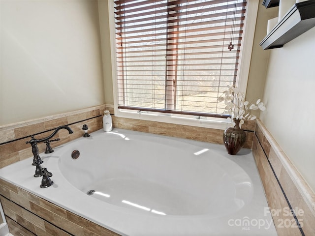 bathroom with a garden tub and a wealth of natural light
