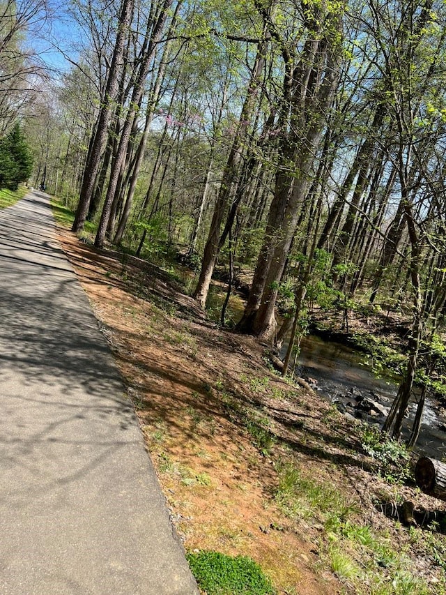 view of road with a forest view