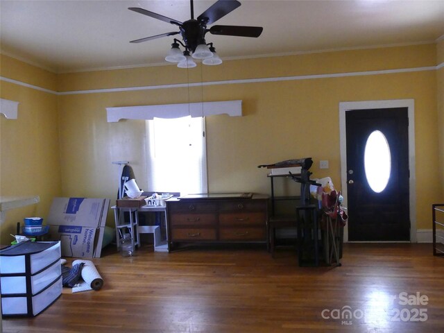 interior space featuring a wealth of natural light, crown molding, and wood finished floors