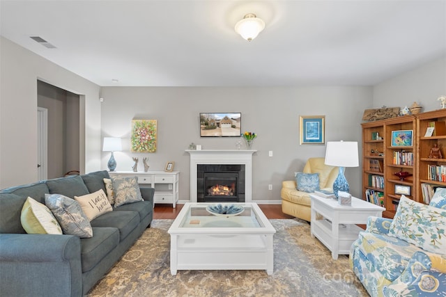 4001 Perth Rd, Fort Mill, SC 29707 - living room featuring a glass covered fireplace, wood finished floors, and visible vents