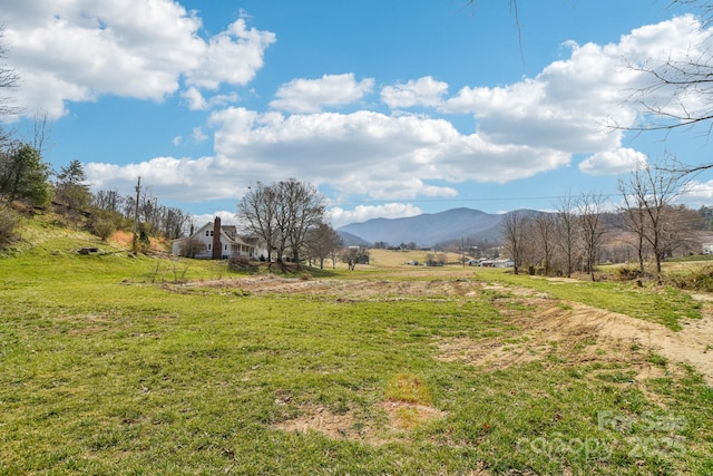 view of yard with a rural view and a mountain view