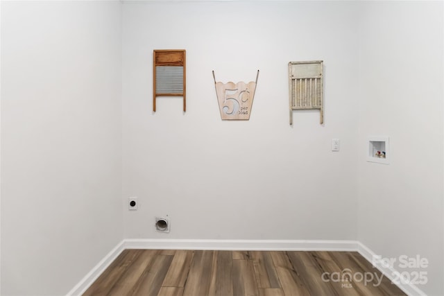 laundry area with laundry area, washer hookup, dark wood-type flooring, and electric dryer hookup