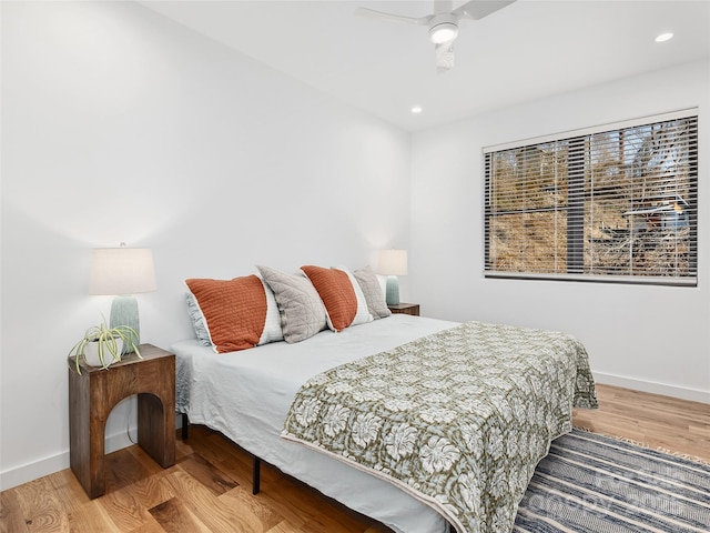 433 W Haywood St, Asheville, NC 28801 - bedroom with baseboards, a ceiling fan, wood finished floors, and recessed lighting
