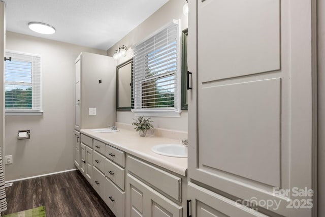 2609 Raintree St, Connelly Springs, NC 28612 - bathroom featuring wood finished floors, double vanity, and baseboards