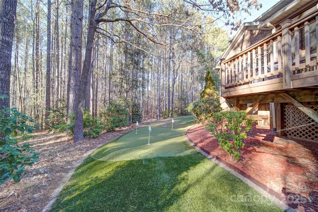 view of yard with a wooden deck