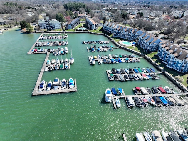 drone / aerial view featuring a water view