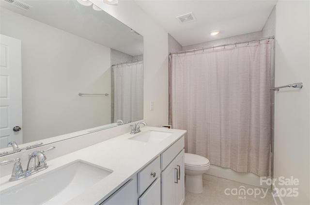 full bathroom with toilet, visible vents, and a sink