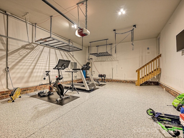 workout room with a garage