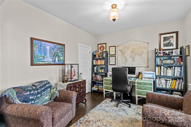 office with dark wood finished floors