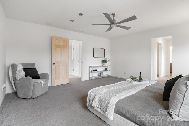 bedroom with carpet floors and ceiling fan