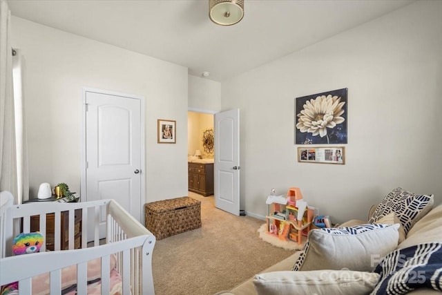 bedroom with light carpet