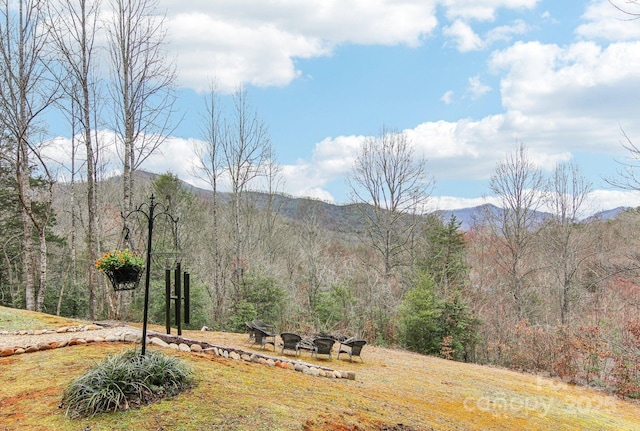 property view of mountains featuring a view of trees