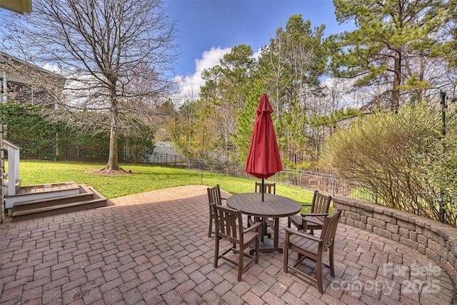 view of patio / terrace featuring a fenced backyard and outdoor dining area