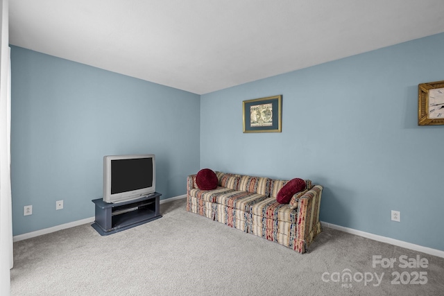 living area with carpet floors and baseboards