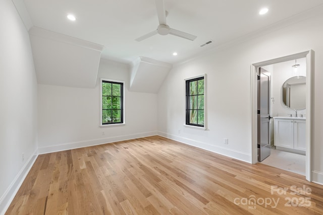 5124 Lansing Dr, Charlotte, NC 28270 - additional living space with light wood finished floors, a ceiling fan, recessed lighting, baseboards, and a sink