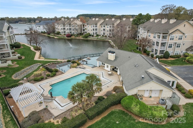 bird's eye view featuring a water view