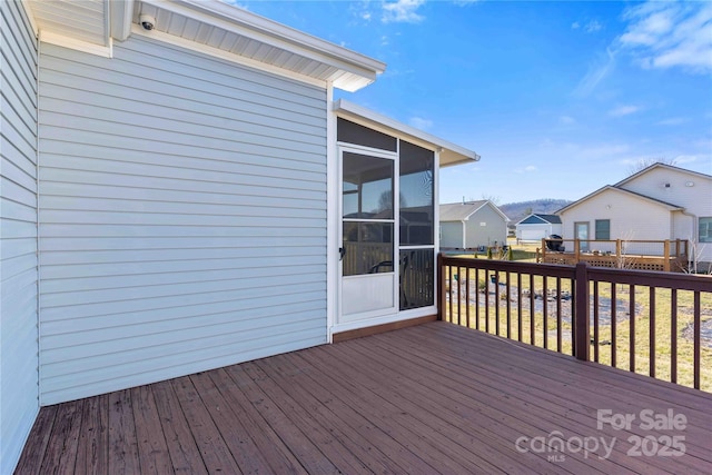 357 Beechnut Dr, Hendersonville, NC 28739 - wooden terrace with a residential view and a sunroom