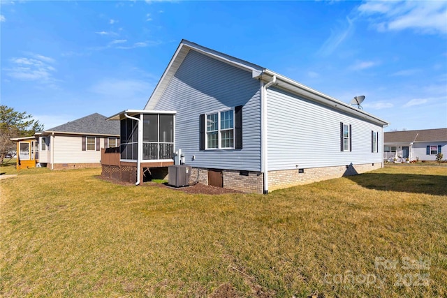 357 Beechnut Dr, Hendersonville, NC 28739 - rear view of property with a lawn, crawl space, and a sunroom