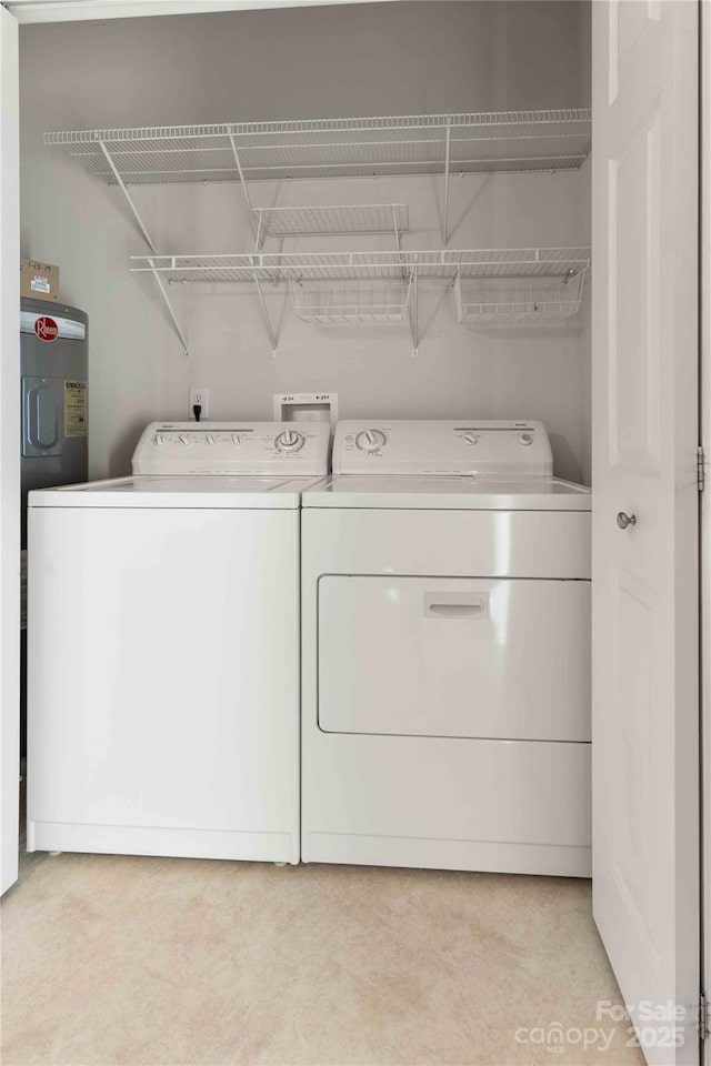 357 Beechnut Dr, Hendersonville, NC 28739 - laundry room featuring water heater, laundry area, and washer and dryer